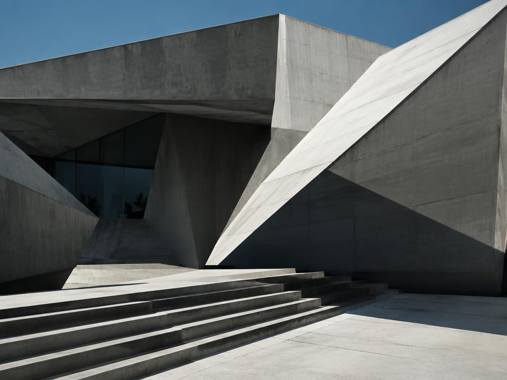 Contemporary concrete architecture with geometric forms