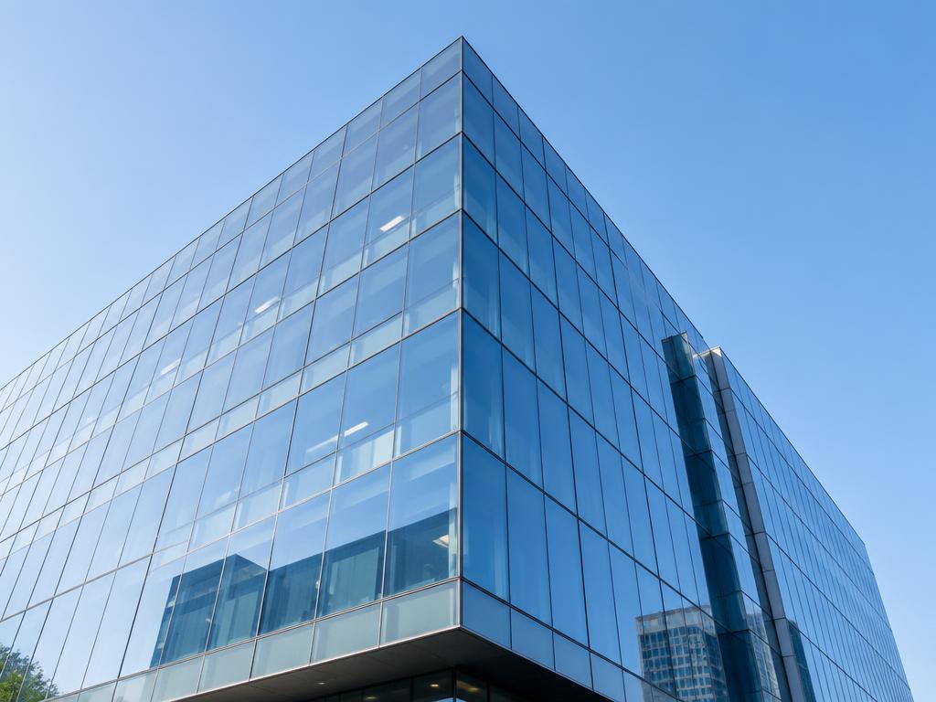Glass facade of a modern commercial office building